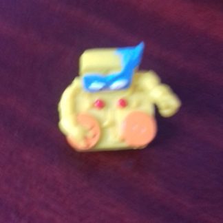 Super Zings yellow figure with blue mask and orange wheels